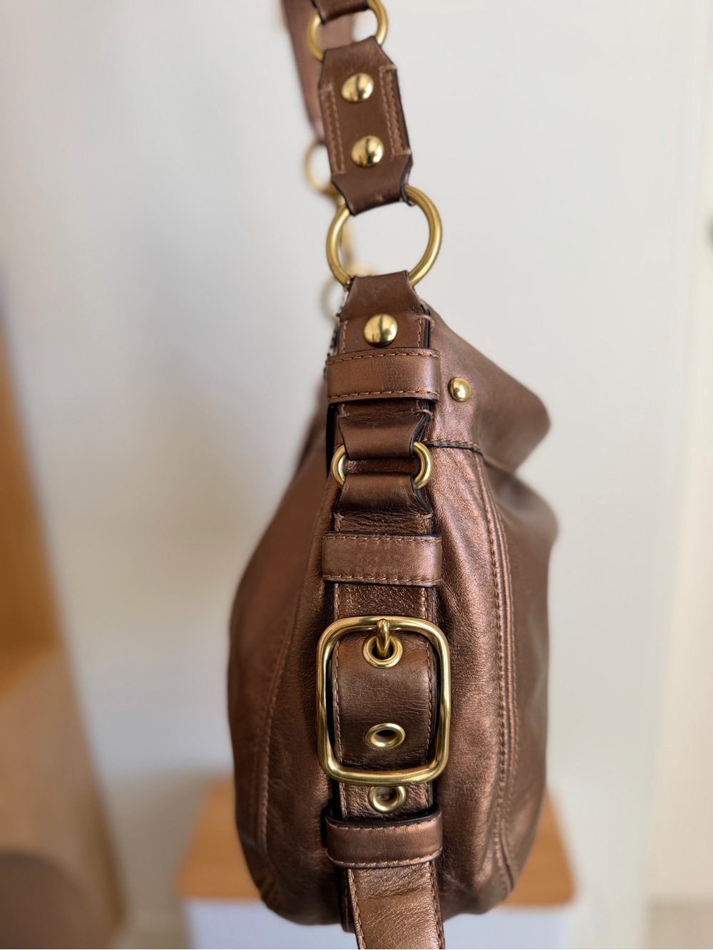 Coach Metallic Bronze Leather Shoulder Hobo with Gold Hardware - Picture 3 of 12